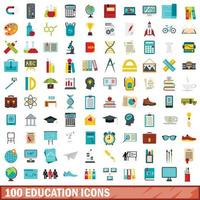 100 onderwijs iconen set, vlakke stijl vector