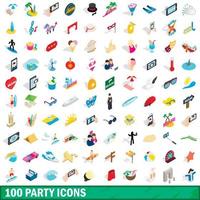 100 feest iconen set, isometrische 3D-stijl vector