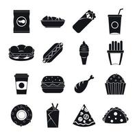 fastfood iconen set, eenvoudige stijl vector