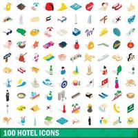 100 hotel iconen set, isometrische 3D-stijl vector