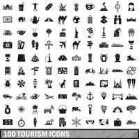 100 toerisme iconen set, eenvoudige stijl vector