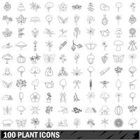 100 planten iconen set, Kaderstijl vector