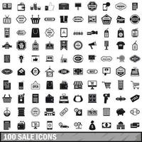 100 verkoop iconen set, eenvoudige stijl vector