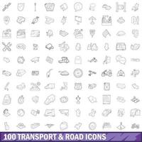 100 transport en wegen iconen set, Kaderstijl vector