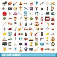 100 vreugde iconen set, cartoon stijl vector