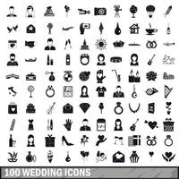 100 bruiloft iconen set, eenvoudige stijl vector