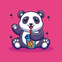 schattige panda drinken boba ijs cartoon vector pictogram illustratie