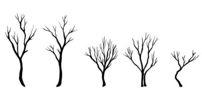 set hand getrokken vector doodle naakte bomen silhouetten schets illustraties. vectorillustratie.