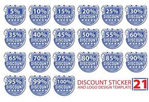 5 tot 100 procent korting sticker en logo ontwerpsjabloon vector