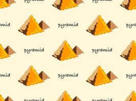 piramide cartoon karakter naadloze patroon op gele achtergrond. pixelstijl. vector