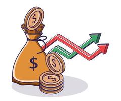 zakken gevuld met contant geld en analytische pijlen vector