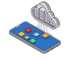 smartphone-applicaties worden opgeslagen op de cloudserver vector