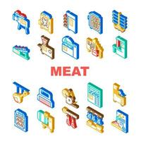 vlees fabriek productie apparatuur pictogrammen instellen vector