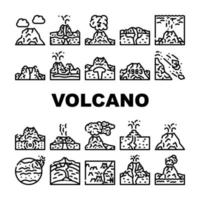 vulkaan lava uitbarsting collectie iconen set vector