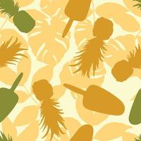 palmbladeren, monstera, ananas naadloze patroon achtergrond. exotisch jungle inpakpapier. mooie print met handgetekende exotische planten. zomerontwerp voor mode, print, textiel en stof. vector