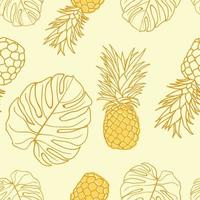 palmbladeren, monstera, ananas naadloze patroon achtergrond. exotisch jungle inpakpapier. mooie print met handgetekende exotische planten. zomerontwerp voor mode, print, textiel en stof. vector