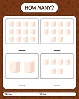 hoeveel tellen spel met marshmallow. werkblad voor kleuters, activiteitenblad voor kinderen vector