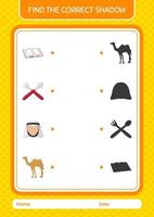 vind het juiste schaduwspel met het ramadan-pictogram. werkblad voor kleuters, activiteitenblad voor kinderen vector