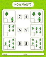 hoeveel tellen spel met dennenboom. werkblad voor kleuters, activiteitenblad voor kinderen vector