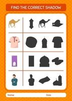 vind het juiste schaduwspel met het ramadan-pictogram. werkblad voor kleuters, activiteitenblad voor kinderen vector