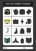 vind het juiste schaduwspel met het ramadan-pictogram. werkblad voor kleuters, activiteitenblad voor kinderen vector