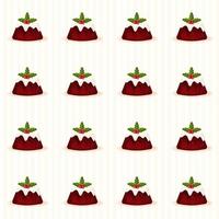 kerstpudding versierd met takje hulst naadloos patroon met beige strepen vector