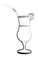 hoog glas met een verfrissende cocktail en een schijfje aardbeien. alcoholische en non-alcoholische dranken, illustraties voor café, restaurantmenu. geïsoleerde vector op witte achtergrond