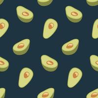 naadloos patroon van halve avocado op donkergroene achtergrond. vectorprint voor textiel, behang, achtergrond, verpakking, enz. vector