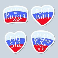 verzameling minimalistische stickers met Rusland en voetbalthema. belettering instellen. vector