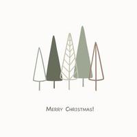 merry christmas wenskaart met abstracte hand getekende kerstbomen. vector