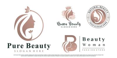 set van abstracte schoonheid vrouw logo ontwerp voor salon met creatieve element premium vector