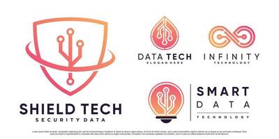 set bundel van digitale technologie logo ontwerp illustratie met creatieve element premium vector