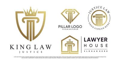 set van justitie advocatenkantoor logo-ontwerp met pilaar, kroon en creatief element premium vector