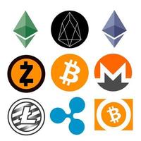 top 9 belangrijkste cryptocurrency-logo's in kleur. cryptocurrencies, een alternatief financieel systeem vector