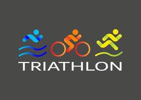 banner op het thema van sport, triatlon. silhouetten van atleten, zwemmer, wielrenner, loper. vector