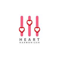 hart harmonizer logo ontwerpsjabloon. hart, liefde icoon met equalizer logo concept. geïsoleerd op een witte achtergrond. roze en rood kleurenthema vector