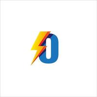 o eerste logo ontwerp briefsjabloon geïsoleerd op een witte achtergrond. alfabet met donder vorm logo concept. blauw en geel oranje gradatie kleurenthema. vector