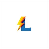 l eerste logo ontwerp briefsjabloon geïsoleerd op een witte achtergrond. alfabet met donder vorm logo concept. blauw en geel oranje gradatie kleurenthema. vector