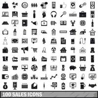 100 verkoop iconen set, eenvoudige stijl vector