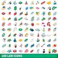 100 wet iconen set, isometrische 3D-stijl vector