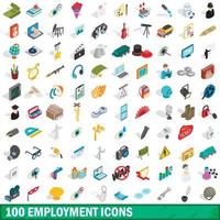 100 werkgelegenheid iconen set, isometrische 3D-stijl vector