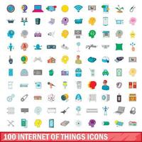 100 internet van dingen iconen set, cartoon stijl vector