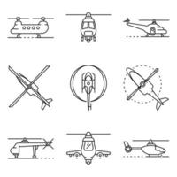 helikopter iconen set, Kaderstijl vector