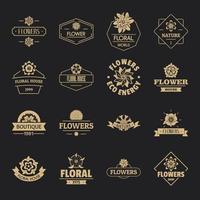 bloemen logo iconen set, eenvoudige stijl vector