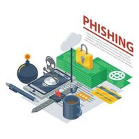 phishing concept achtergrond, isometrische stijl vector