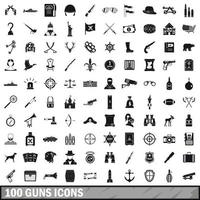 100 geweren iconen set, eenvoudige stijl vector