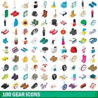 100 versnelling iconen set, isometrische 3D-stijl vector