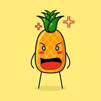 schattig ananas karakter met boze expression.mouth wijd open. groen en geel. geschikt voor emoticon, logo, mascotte vector