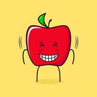 schattig rood appelkarakter met een glimlach en een gelukkige uitdrukking, sluit de ogen en glimlacht. groen en rood. geschikt voor emoticon, logo, mascotte en icoon vector