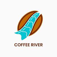 koffie en rivier logo concept. combinatie, eenvoudige, frisse, schone en vlakke stijl. bruin, blauw en wit. geschikt voor logo, pictogram, symbool of teken. zoals eten en drinken logo vector